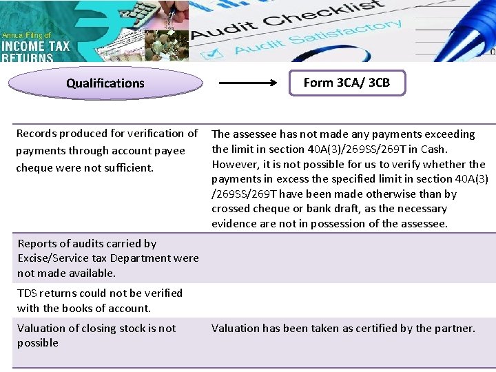 Qualifications Form 3 CA/ 3 CB Records produced for verification of payments through account