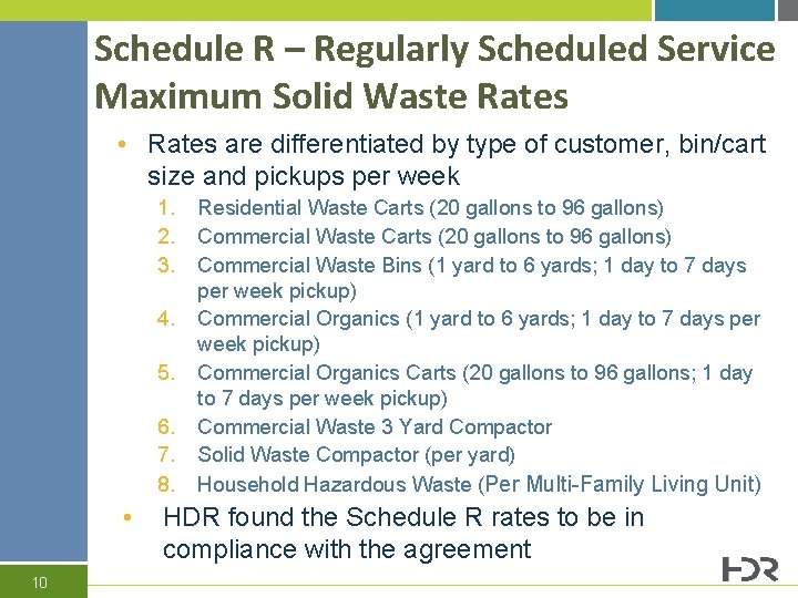 Schedule R – Regularly Scheduled Service Maximum Solid Waste Rates • Rates are differentiated