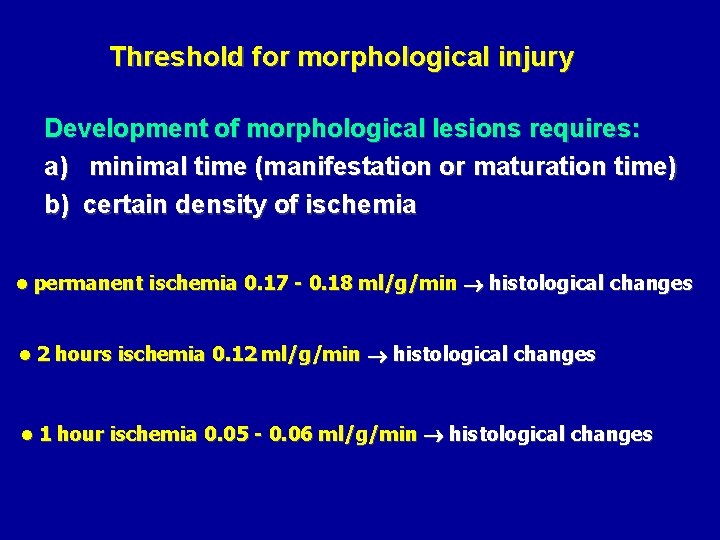 Threshold for morphological injury Development of morphological lesions requires: a) minimal time (manifestation or