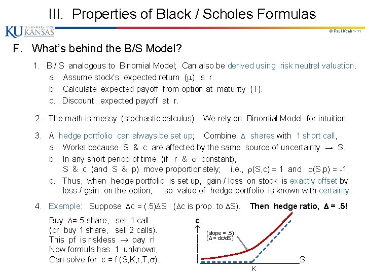 III. Properties of Black / Scholes Formulas © Paul Koch 1 -11 F. What’s