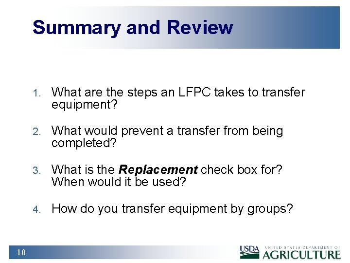 Summary and Review 10 1. What are the steps an LFPC takes to transfer