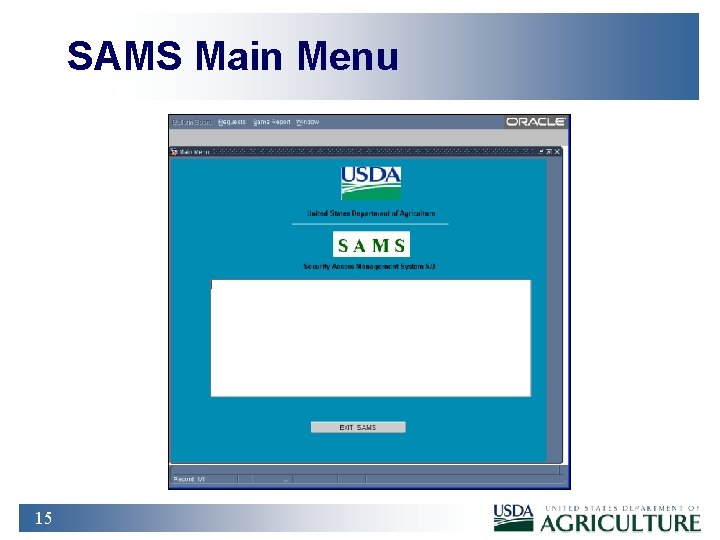SAMS Main Menu 15 