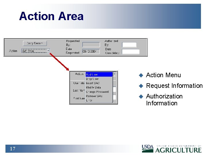 Action Area 17 u Action Menu u Request Information u Authorization Information 