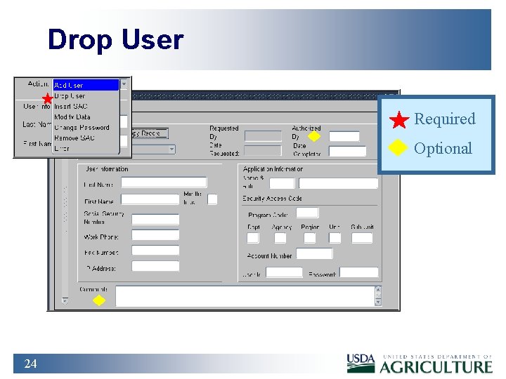 Drop User Required Optional 24 