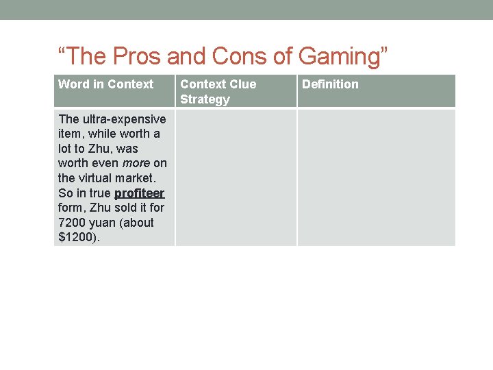 “The Pros and Cons of Gaming” Word in Context The ultra-expensive item, while worth