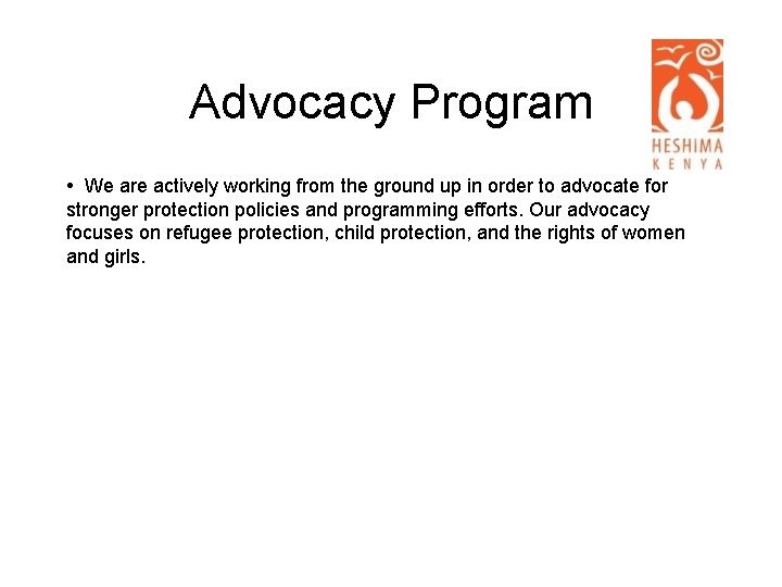 Advocacy Program • We are actively working from the ground up in order to