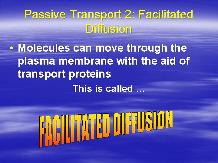 Passive Transport 2: Facilitated Diffusion • Molecules can move through the plasma membrane with