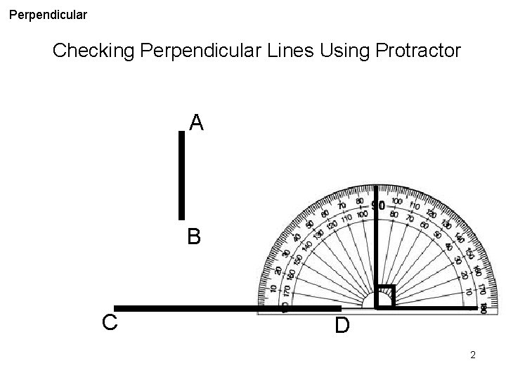 Perpendicular Checking Perpendicular Lines Using Protractor A B C D 2 