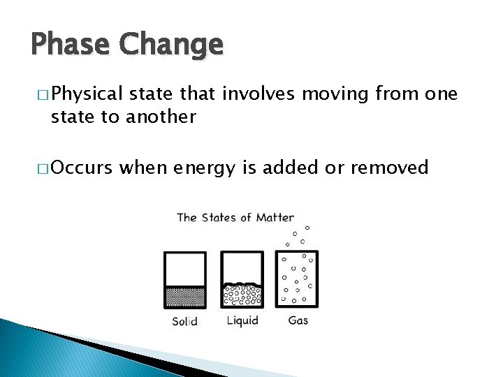Phase Change � Physical state that involves moving from one state to another �