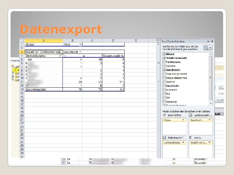 Datenexport Exportieren nach Excel Pivot-Tabelle erstellen 