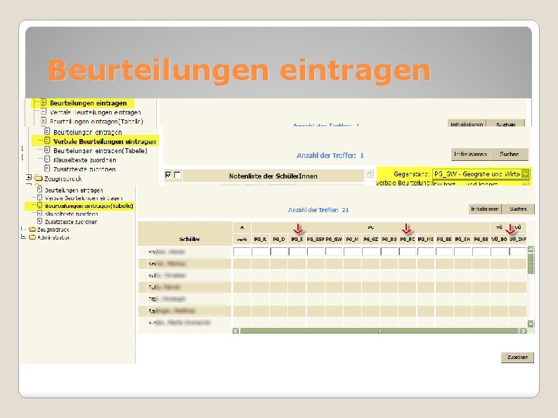 Beurteilungen eintragen 