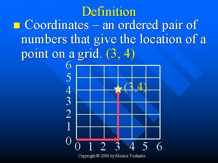 Definition n Coordinates – an ordered pair of numbers that give the location of