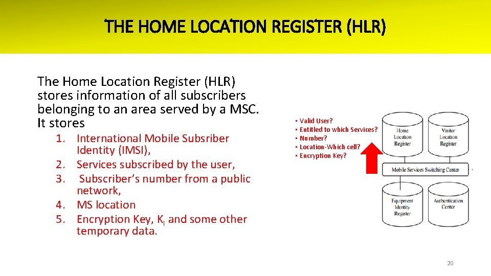 THE HOME LOCATION REGISTER (HLR) The Home Location Register (HLR) stores information of all