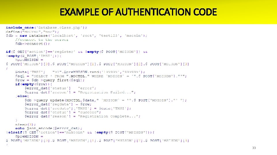 EXAMPLE OF AUTHENTICATION CODE 33 