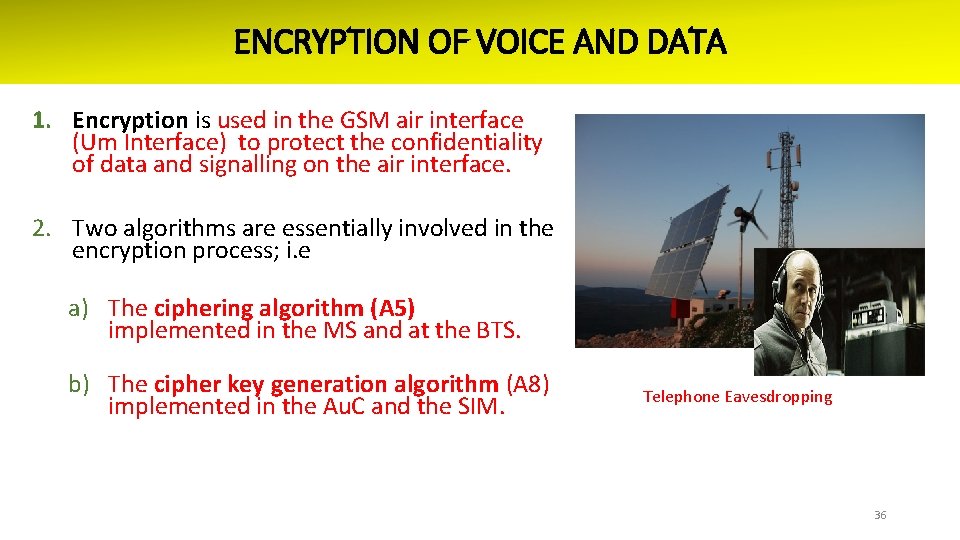 ENCRYPTION OF VOICE AND DATA 1. Encryption is used in the GSM air interface
