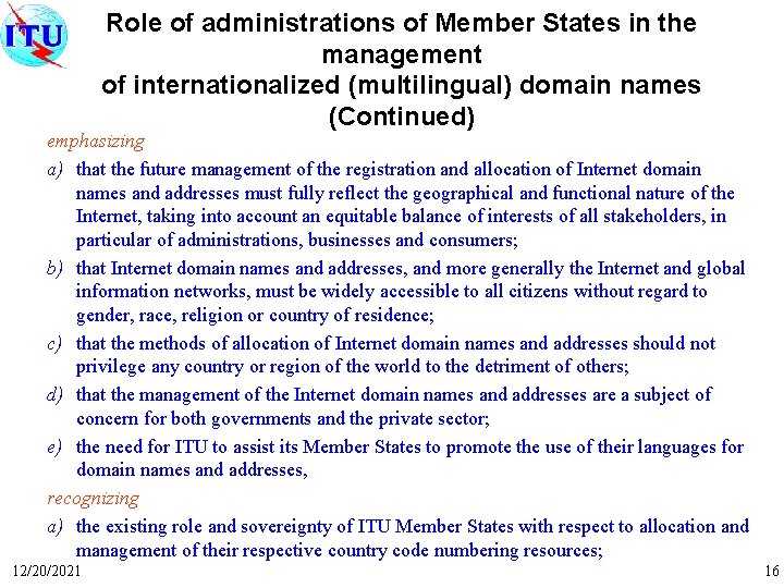 Role of administrations of Member States in the management of internationalized (multilingual) domain names