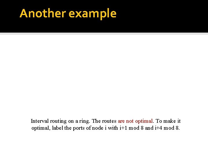 Another example Interval routing on a ring. The routes are not optimal. To make