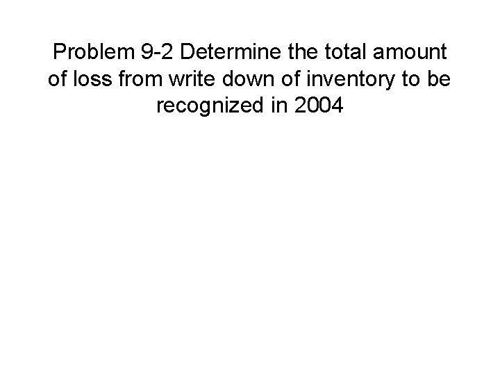 Problem 9 -2 Determine the total amount of loss from write down of inventory