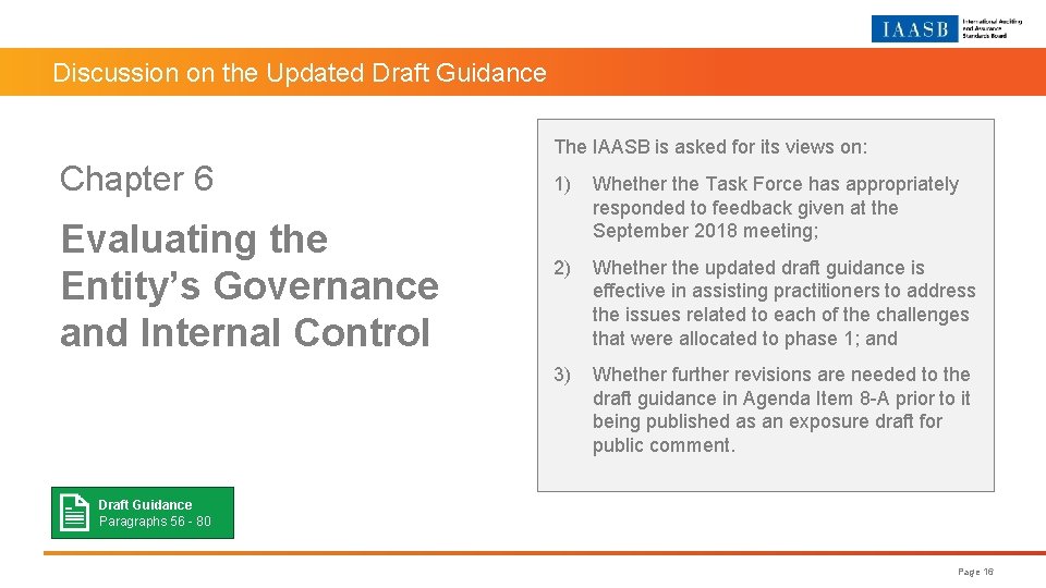 Discussion on the Updated Draft Guidance The IAASB is asked for its views on: