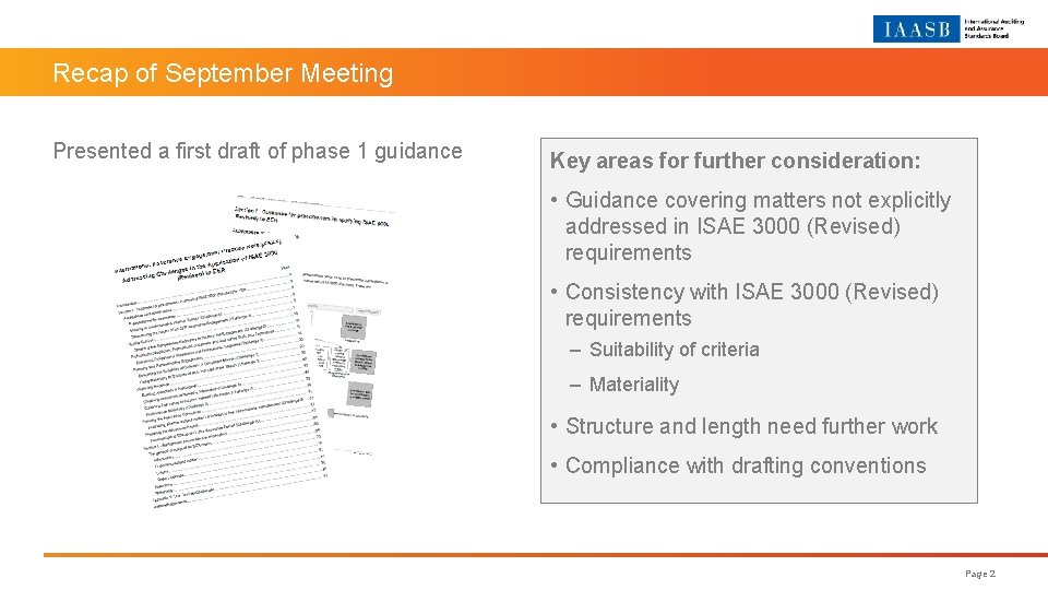 Recap of September Meeting Presented a first draft of phase 1 guidance Key areas