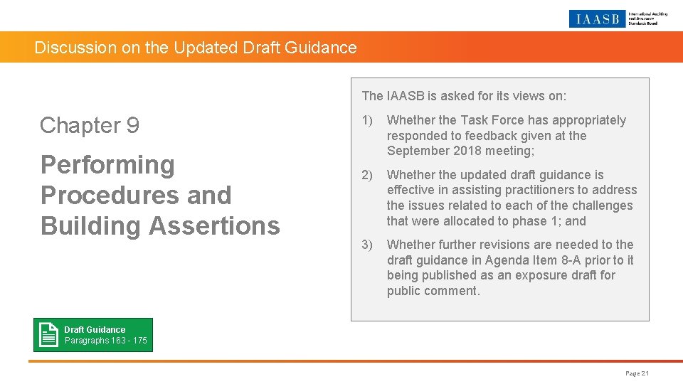 Discussion on the Updated Draft Guidance The IAASB is asked for its views on: