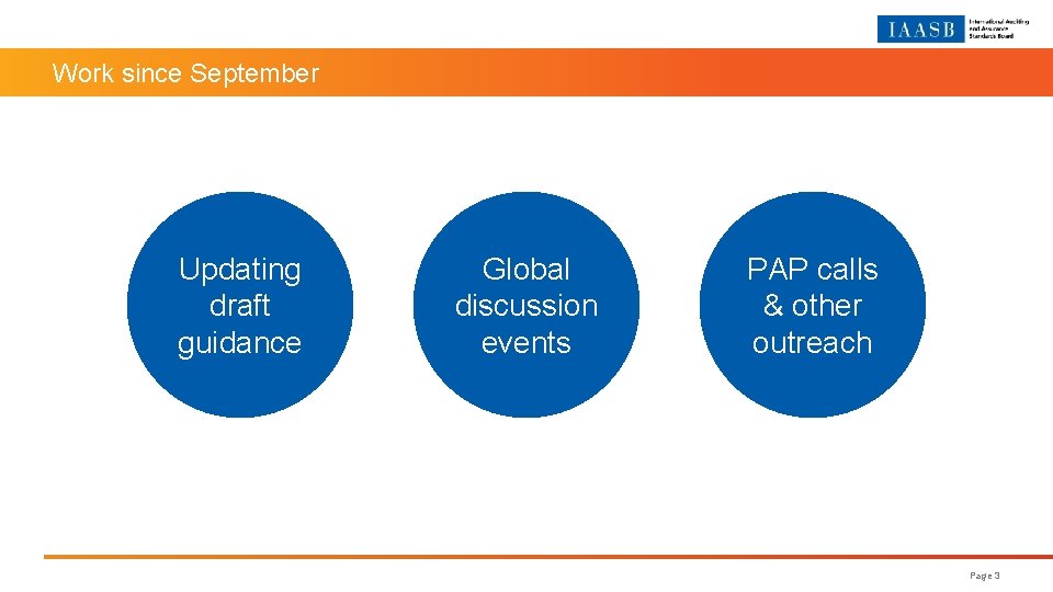 Work since September Updating draft guidance Global discussion events PAP calls & other outreach