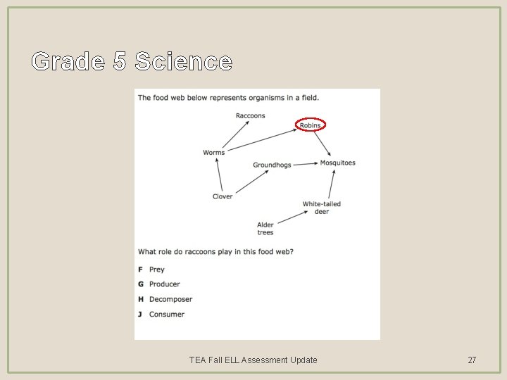 Grade 5 Science TEA Fall ELL Assessment Update 27 