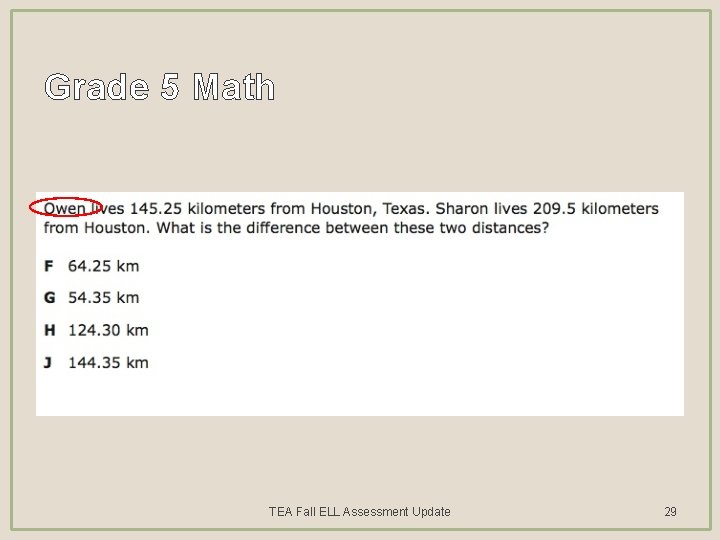 Grade 5 Math TEA Fall ELL Assessment Update 29 
