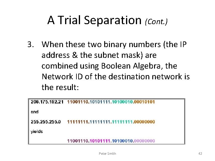 A Trial Separation (Cont. ) 3. When these two binary numbers (the IP address