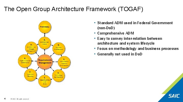 The Open Group Architecture Framework (TOGAF) • Standard ADM used in Federal Government (non-Do. The Open Group Architecture Framework (TOGAF) • Standard ADM used in Federal Government (non-Do.