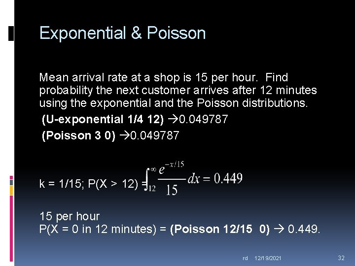 Exponential & Poisson Mean arrival rate at a shop is 15 per hour. Find