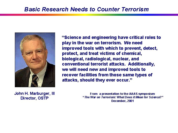 Basic Research Needs to Counter Terrorism “Science and engineering have critical roles to play