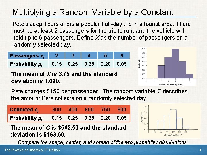 Multiplying a Random Variable by a Constant Pete’s Jeep Tours offers a popular half-day