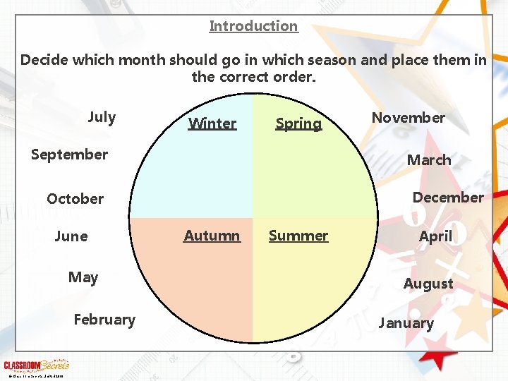 Introduction Decide which month should go in which season and place them in the