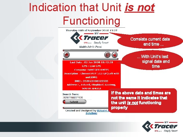 Indication that Unit is not Functioning Correlate current date and time. . . With