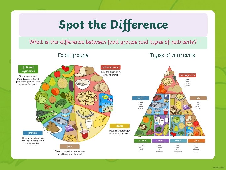 Spot the Difference What is the difference between food groups and types of nutrients?