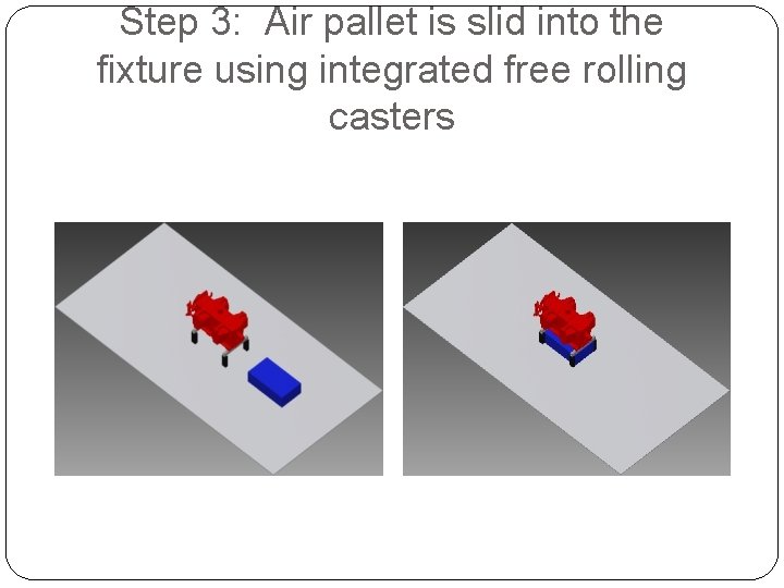 Step 3: Air pallet is slid into the fixture using integrated free rolling casters