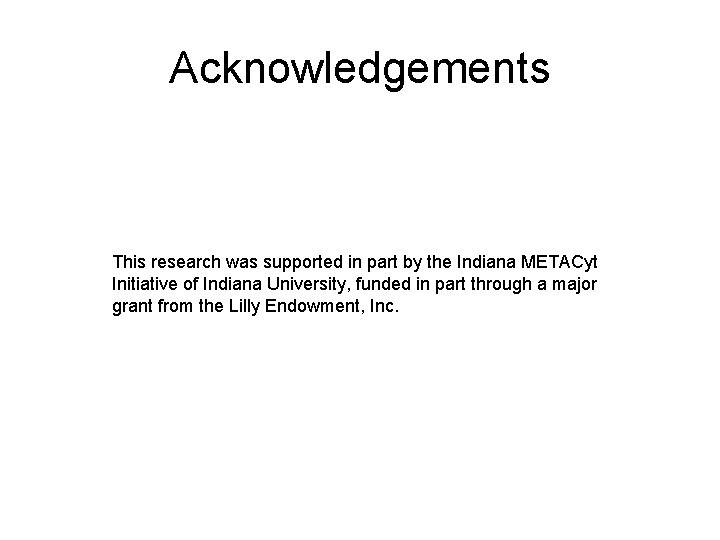 Acknowledgements This research was supported in part by the Indiana METACyt Initiative of Indiana