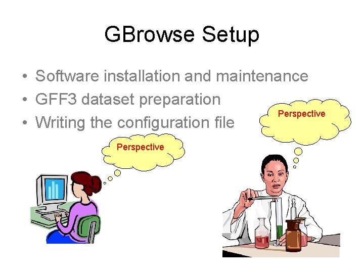 GBrowse Setup • Software installation and maintenance • GFF 3 dataset preparation Perspective •