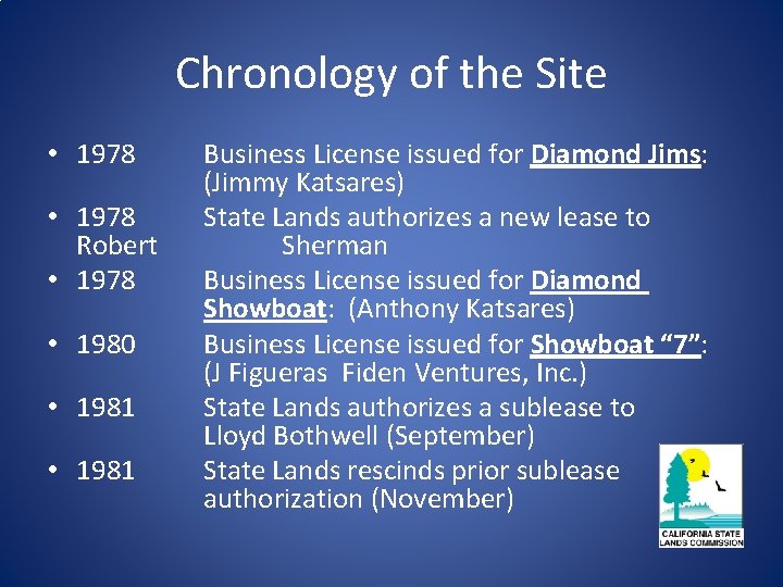 Chronology of the Site • 1978 Robert • 1978 • 1980 • 1981 Business