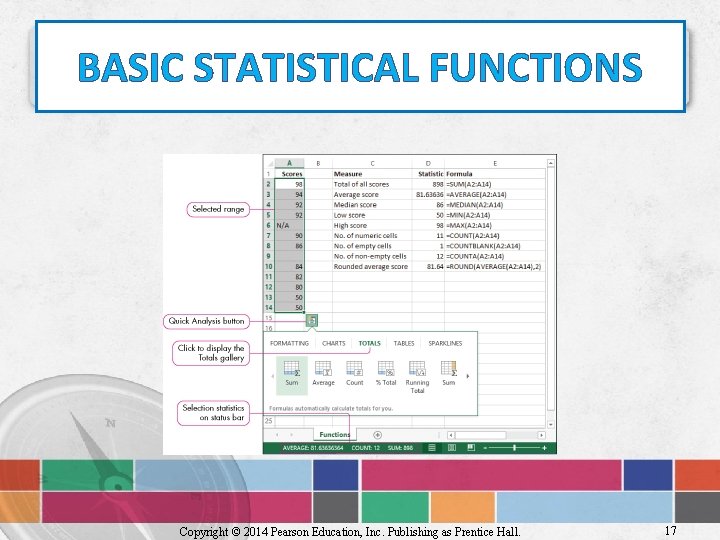 BASIC STATISTICAL FUNCTIONS Copyright © 2014 Pearson Education, Inc. Publishing as Prentice Hall. 17