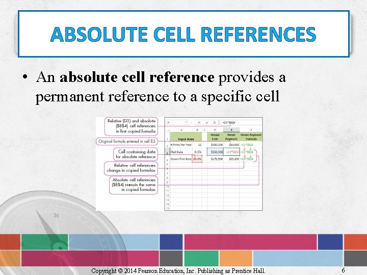 ABSOLUTE CELL REFERENCES • An absolute cell reference provides a permanent reference to a