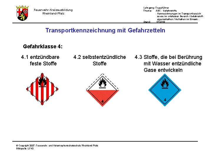Lehrgang: Truppführer Thema: ABC - Gefahrstoffe - Kennzeichnungen im Transportbereich sowie im ortsfesten Bereich