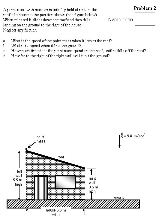 A point mass with mass m is initially held at rest on the roof