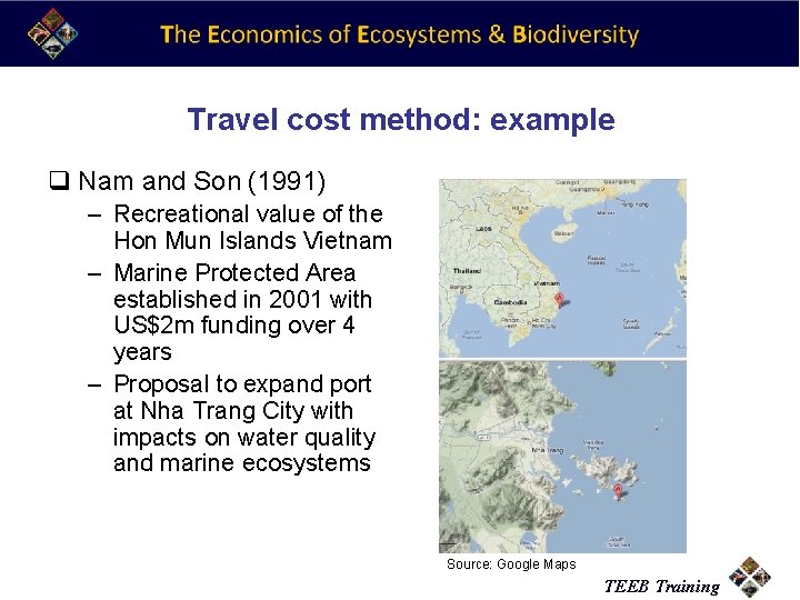 Travel cost method: example q Nam and Son (1991) – Recreational value of the