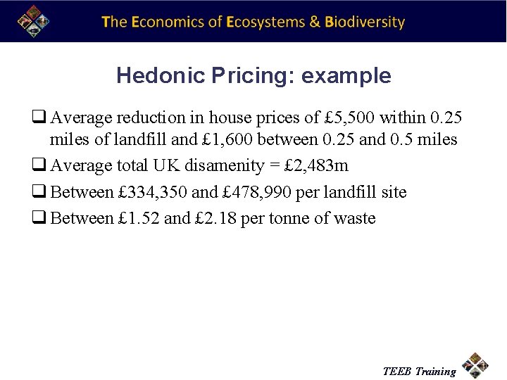 Hedonic Pricing: example q Average reduction in house prices of £ 5, 500 within