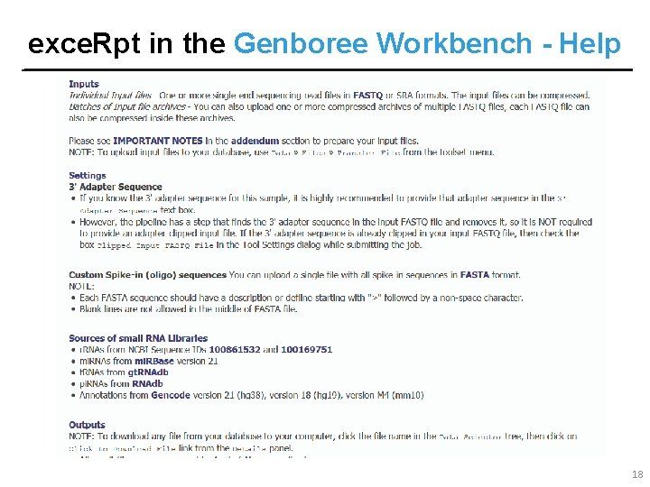 exce. Rpt in the Genboree Workbench - Help 18 