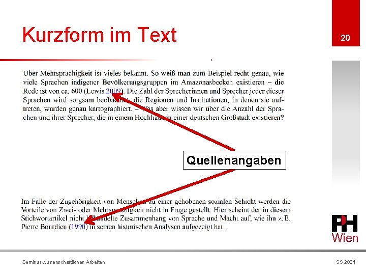 Kurzform im Text 20 Quellenangaben Seminar wissenschaftliches Arbeiten SS 2021 