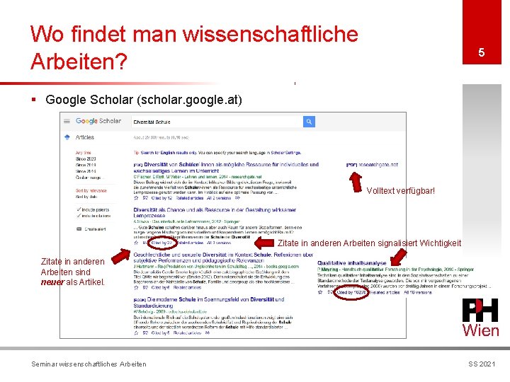 Wo findet man wissenschaftliche Arbeiten? 5 § Google Scholar (scholar. google. at) Volltext verfügbar!