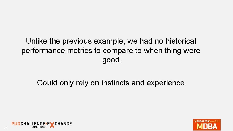 Unlike the previous example, we had no historical performance metrics to compare to when